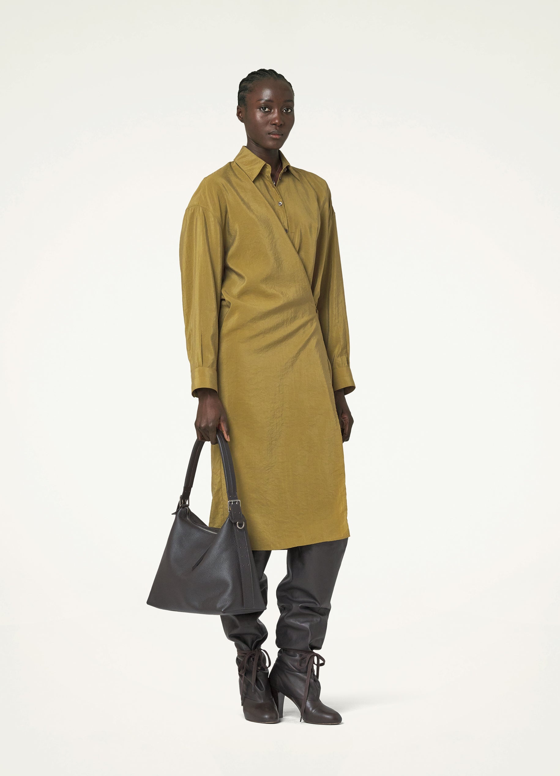 STRAIGHT COLLAR TWISTED DRESS - 5