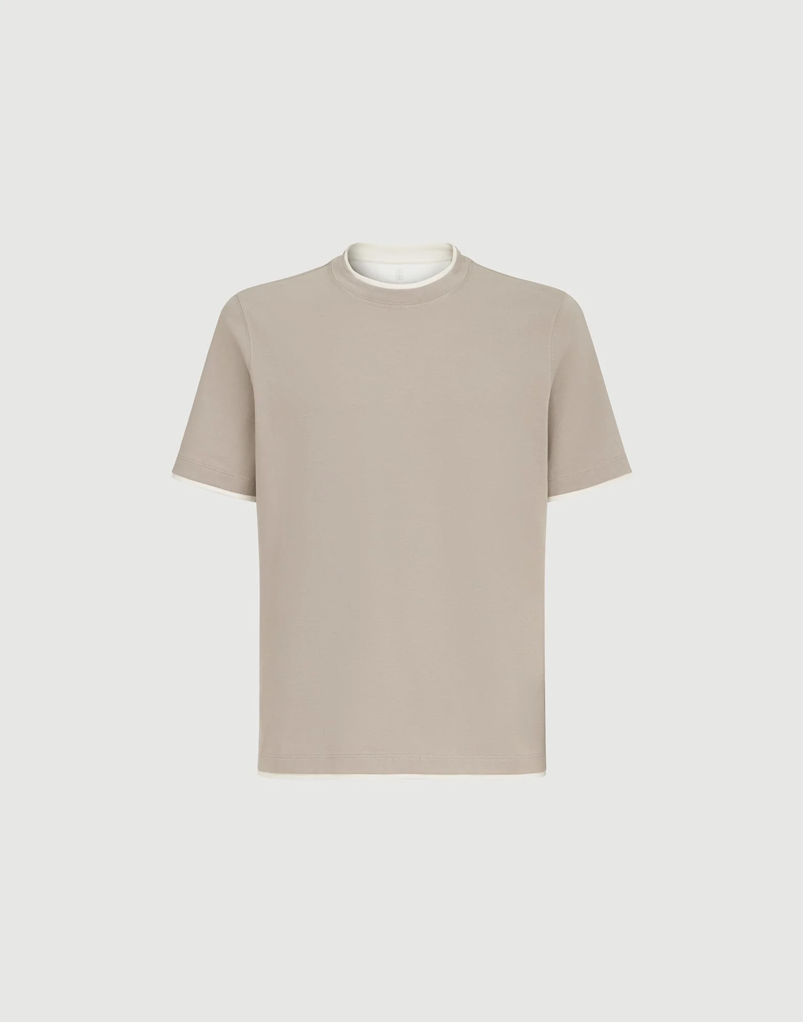 Cotton jersey crew neck T-shirt with faux-layering - 1