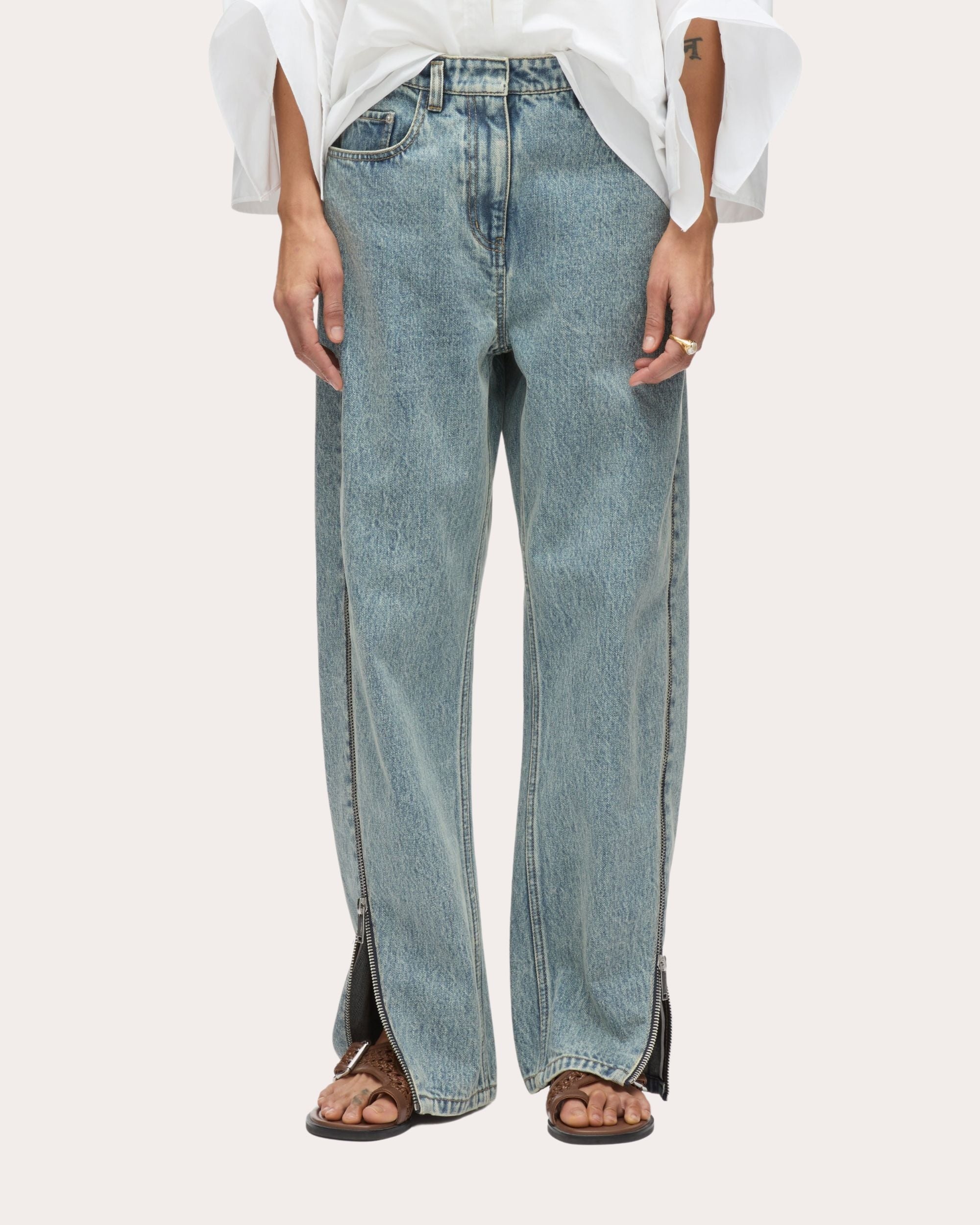 Curved Zipper Boyfriend Jeans - 1
