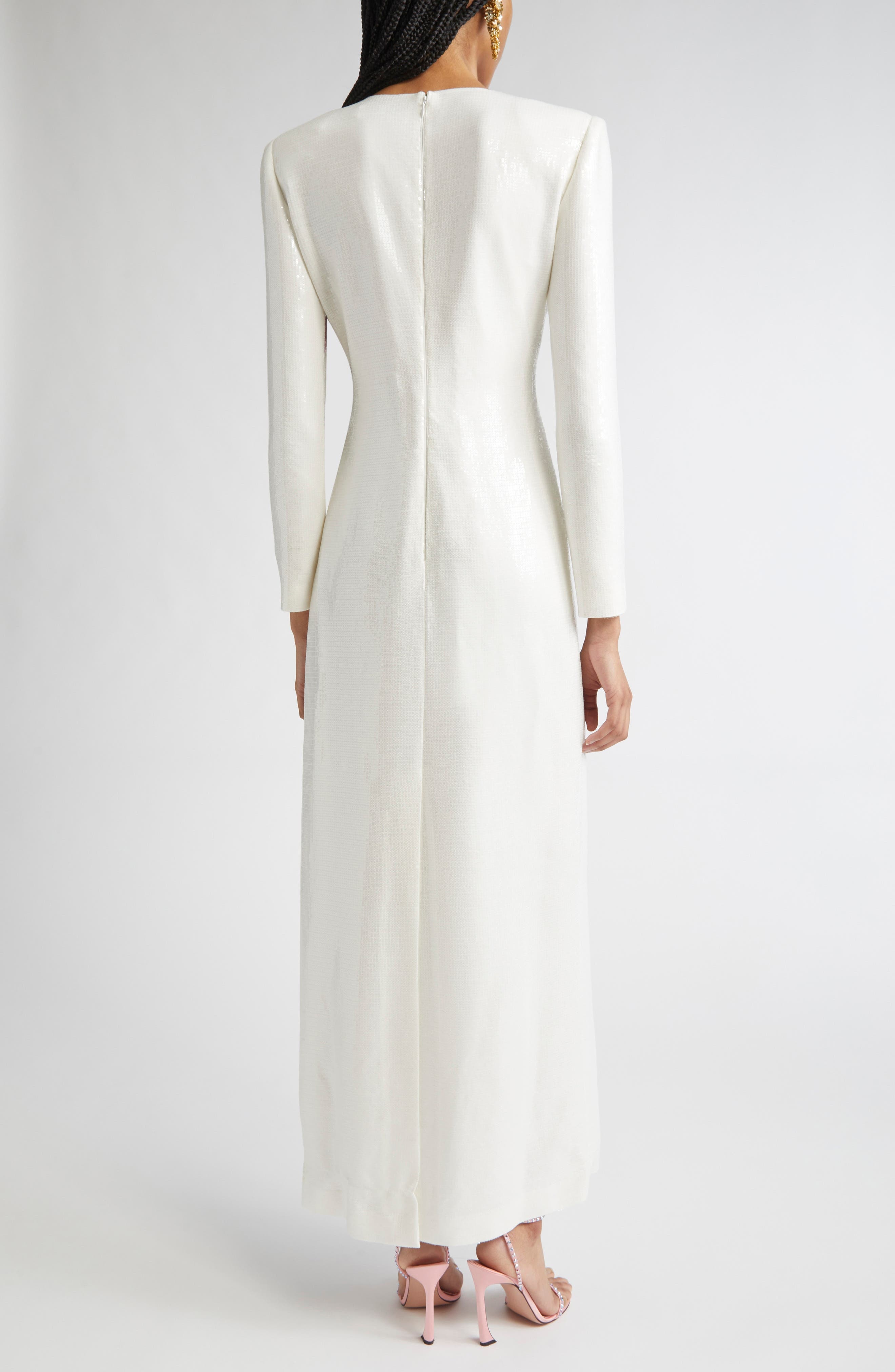 Oscar de la Renta Cherry Blossom Long Sleeve Sequin Jersey Column Gown in Pink/Ivory at Nordstrom - 2