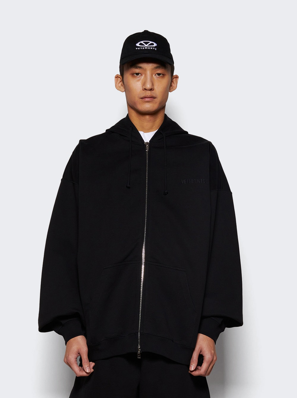 Embroidered Logo Zip Up Hoodie Black - 3