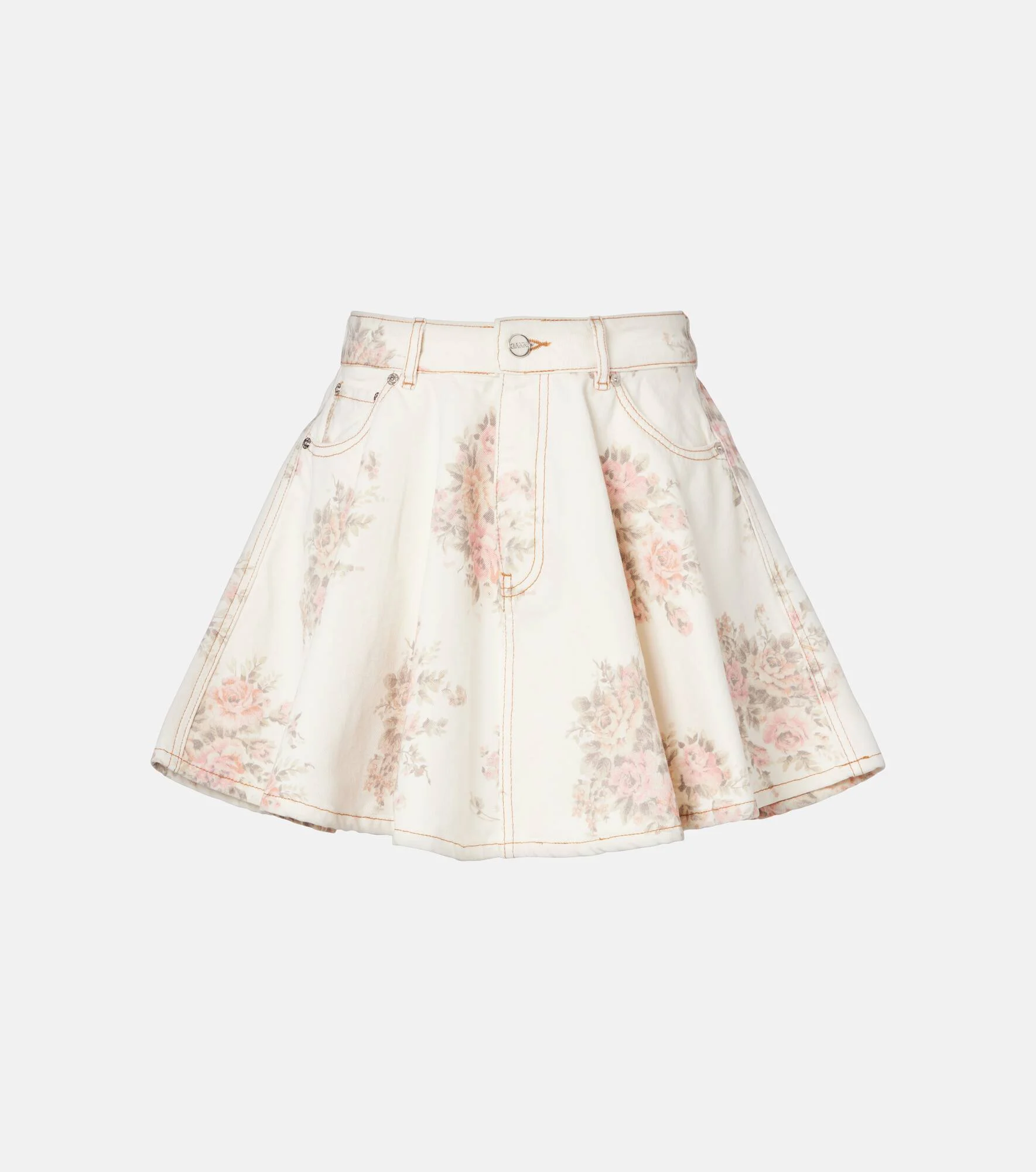 Floral pleated denim miniskirt - 1