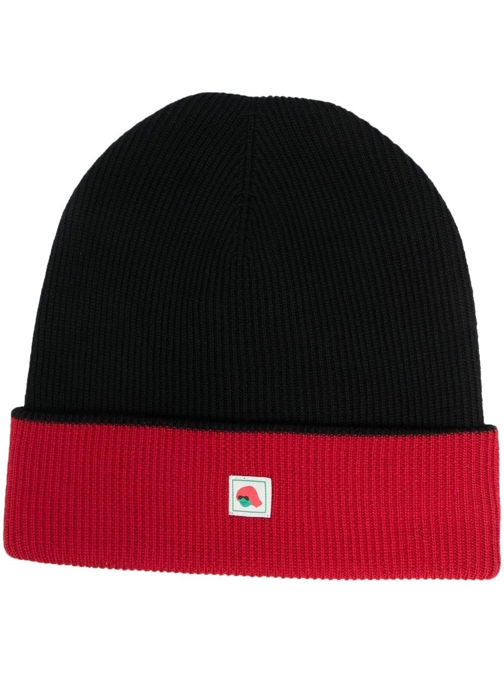 logo-patch ribbed-knit beanie - 1
