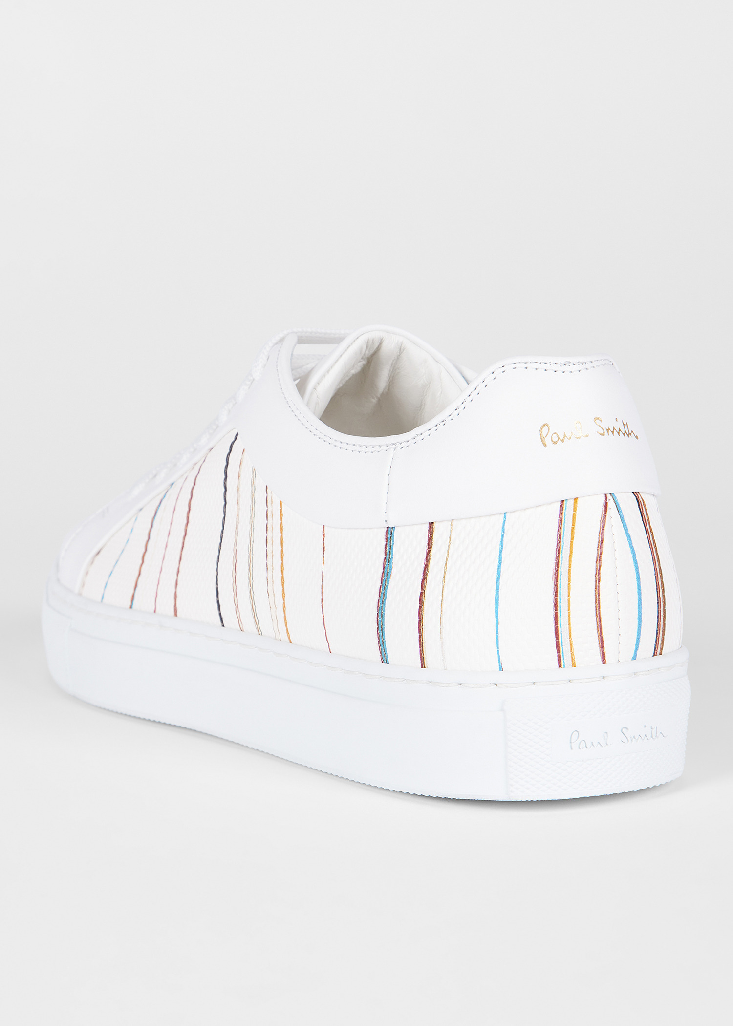 Paul Smith White Signature Pinstripe Leather Basso Trainers 