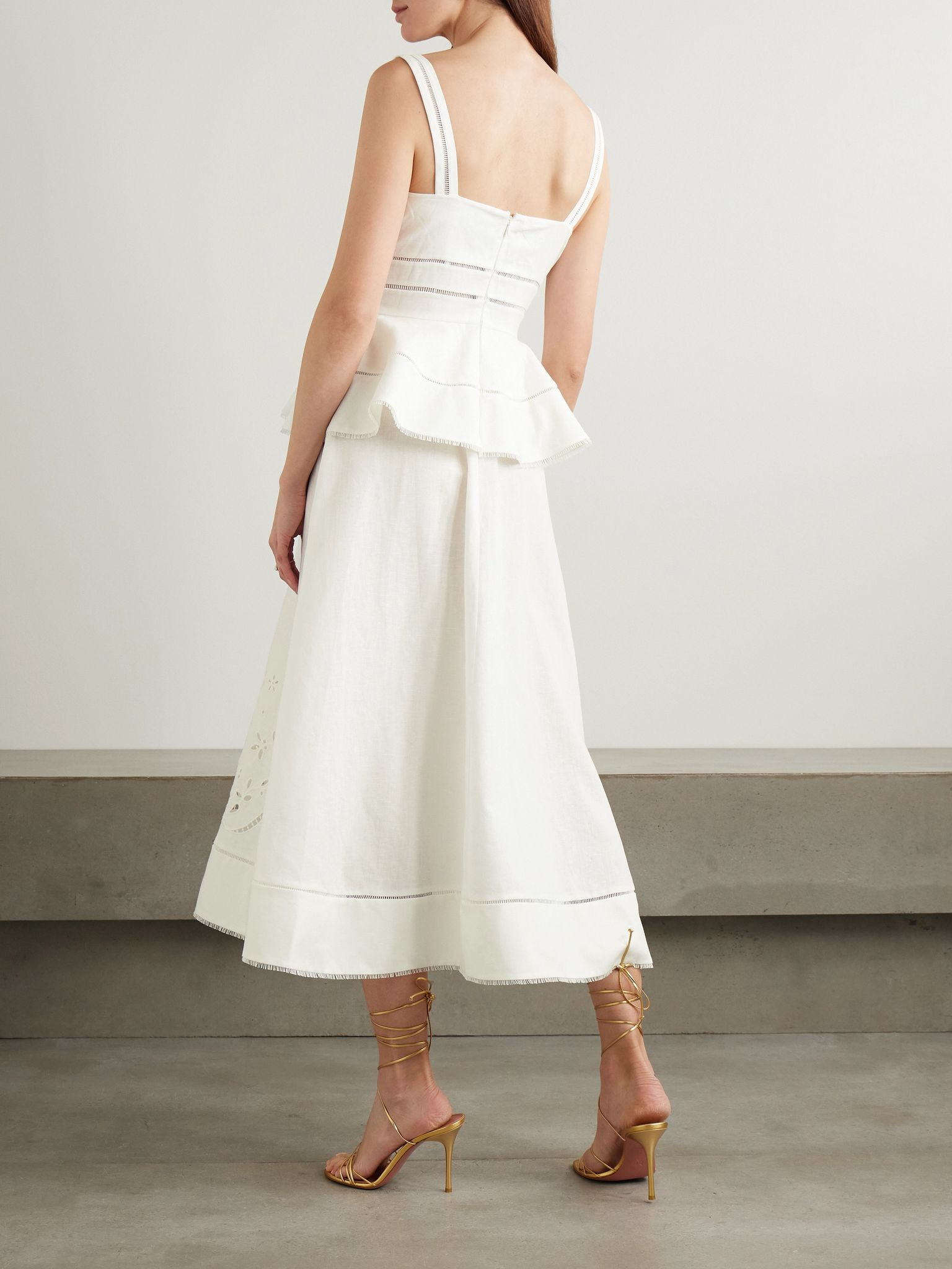 Embellished broderie anglaise linen and cotton-blend midi dress Off-white - 3