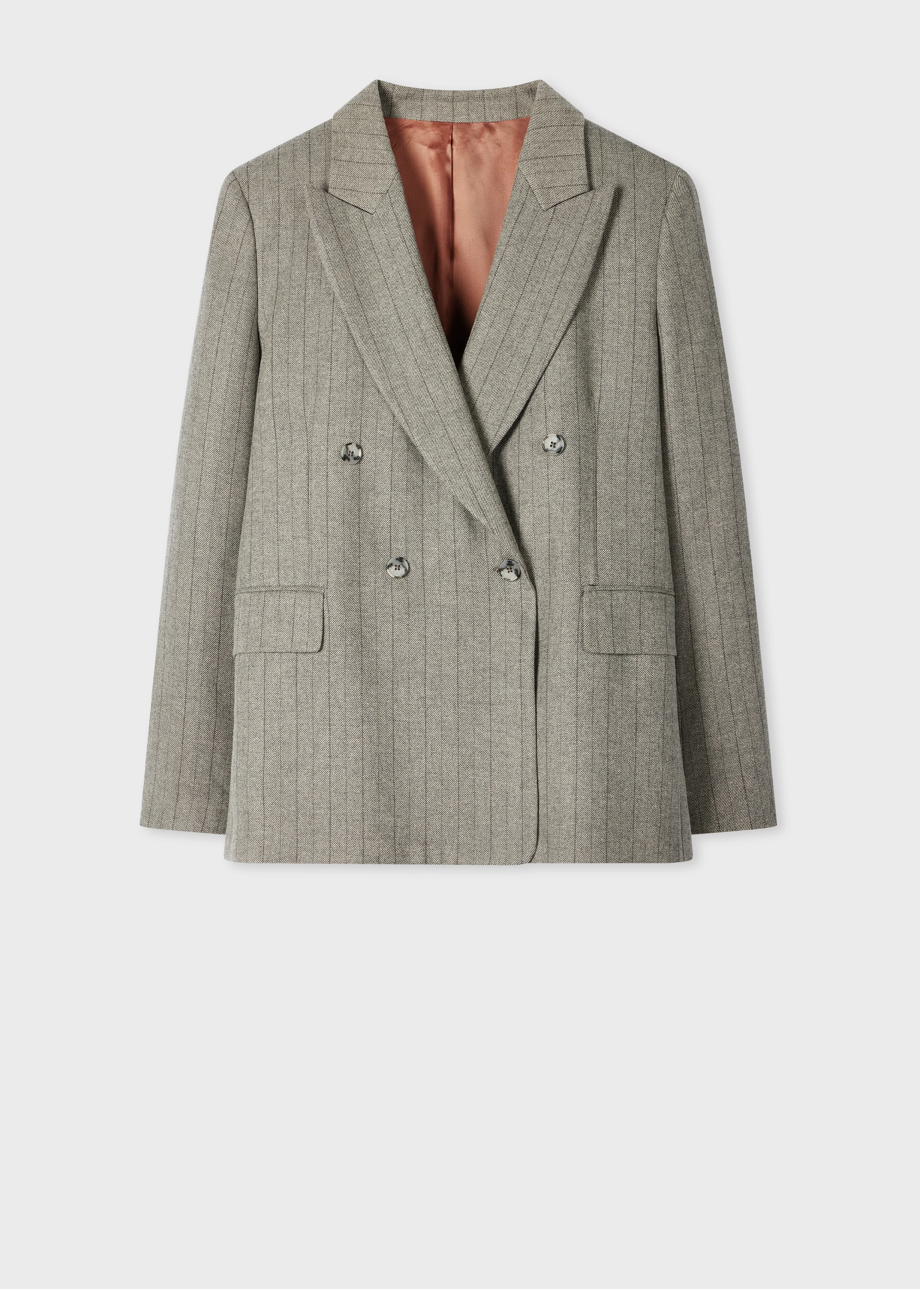 Women's Grey 'Chalk Stripe' Relaxed Double-Breasted Blazer - 1