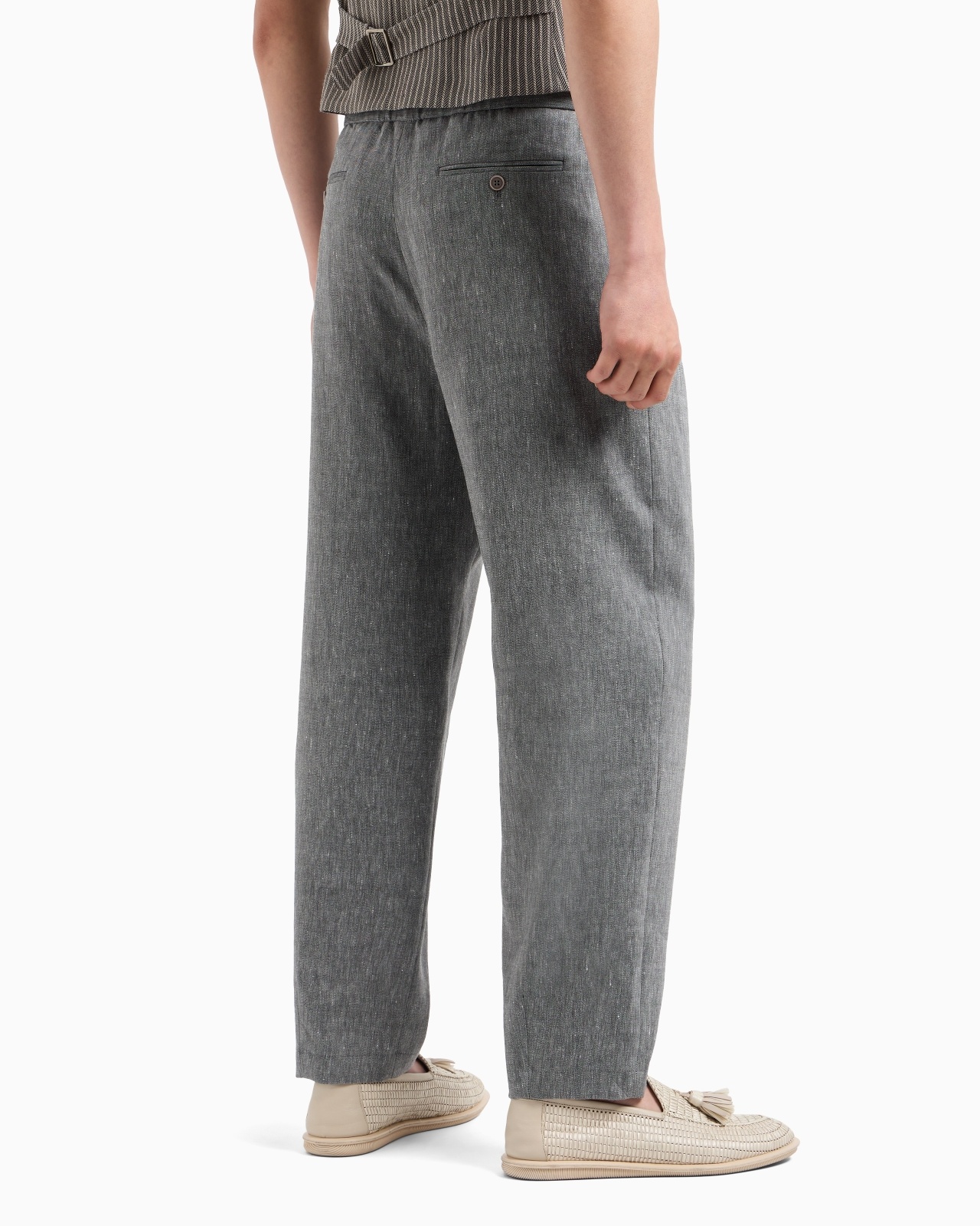 SINGLE-PLEAT, DENIM-EFFECT LINEN AND VIRGIN WOOL TROUSERS - 3