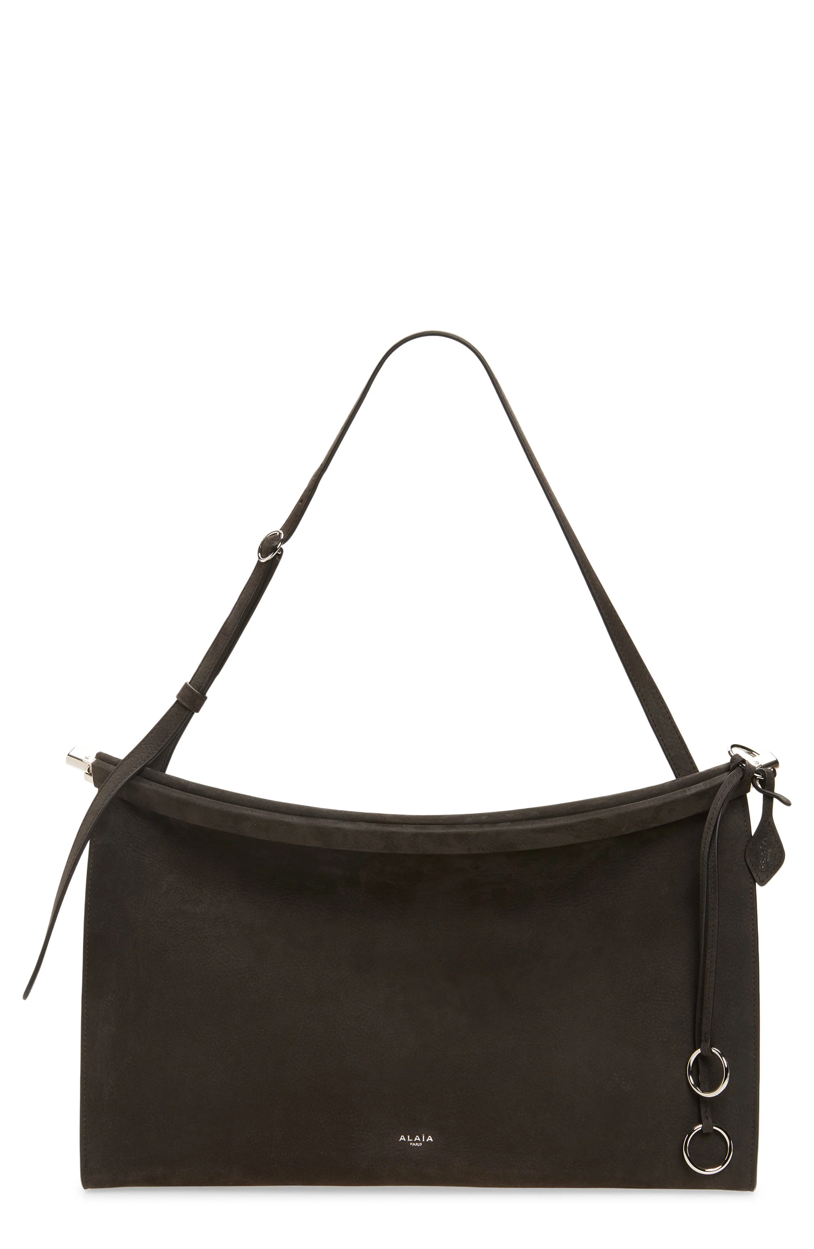 Alaïa Large Le Click East/West Suede Shoulder Bag in Anthracite at Nordstrom - 1