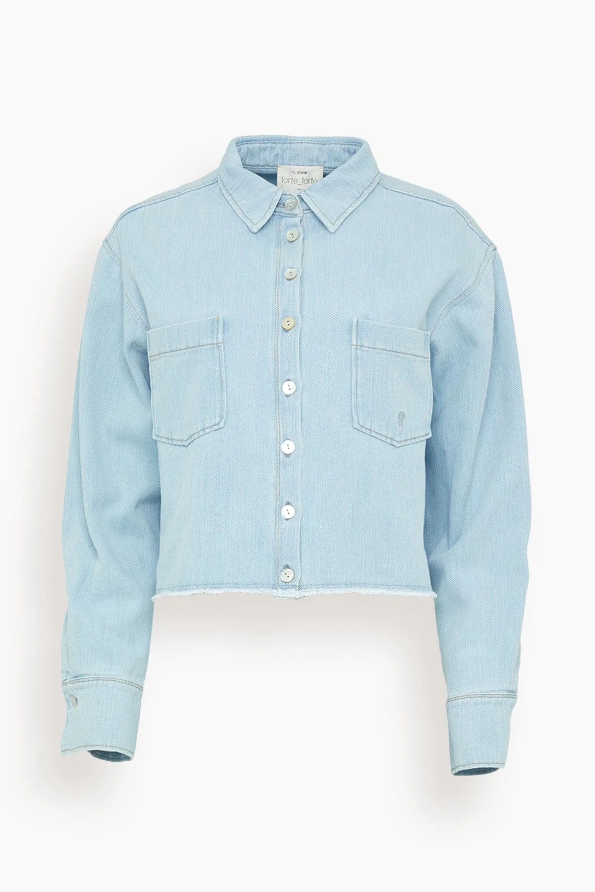 Cotton Denim Cavalry Cropped Shirt in Bleach - 1