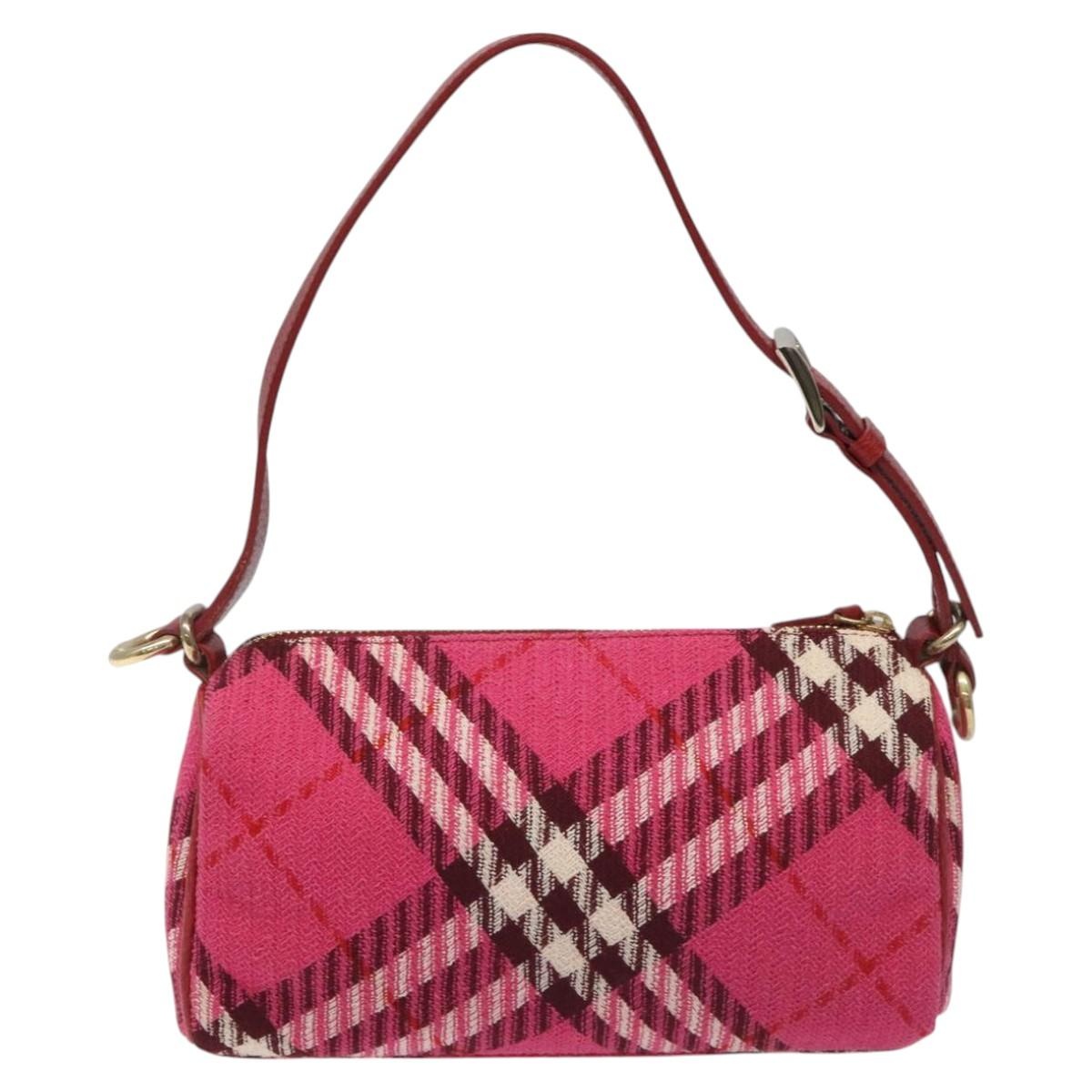 Burberry Nova Check Blue Label Hand Bag Canvas Pink Gold - 2