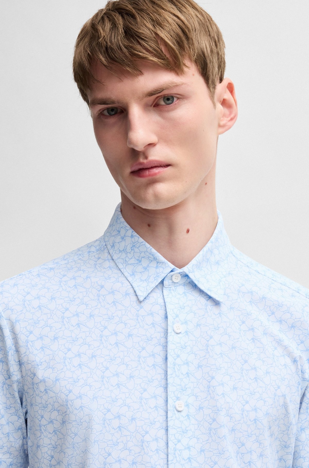 SLIM-FIT SHIRT IN FLORAL-PRINT PERFORMANCE FABRIC - 3