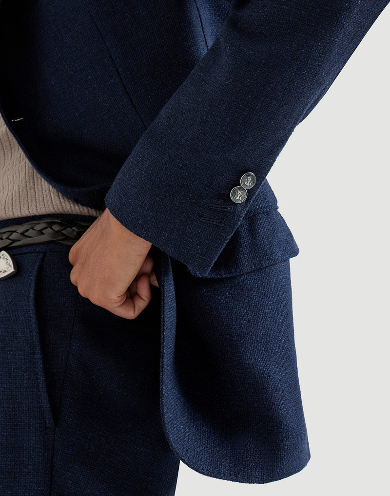Silk, linen and wool hopsack deconstructed blazer with metal buttons 4