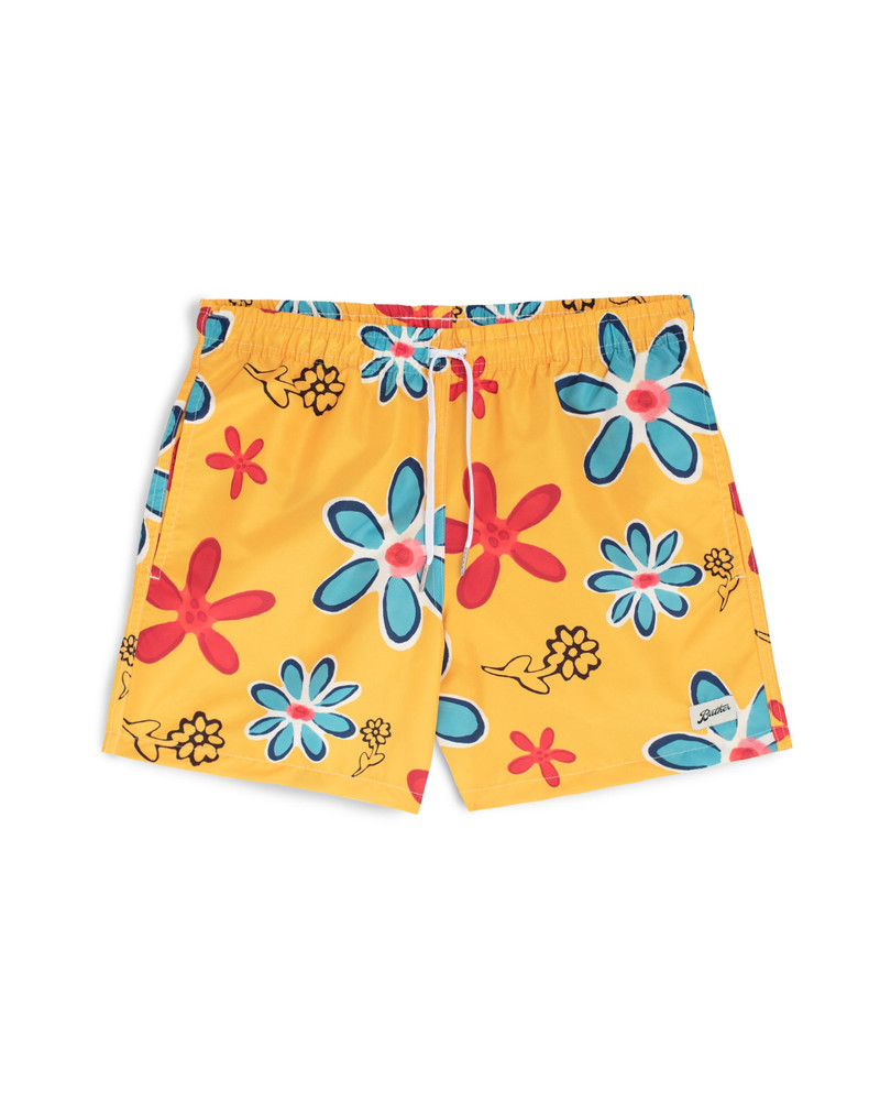 Gold Perennial Floral Print Swim Trunk 1