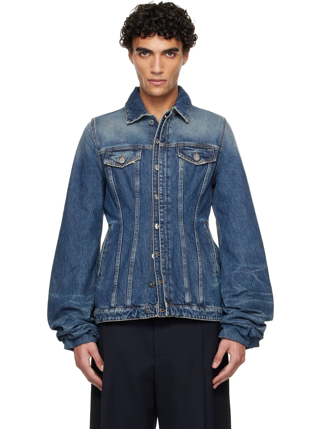Blue Oversized Sleeves Denim Jacket - 1