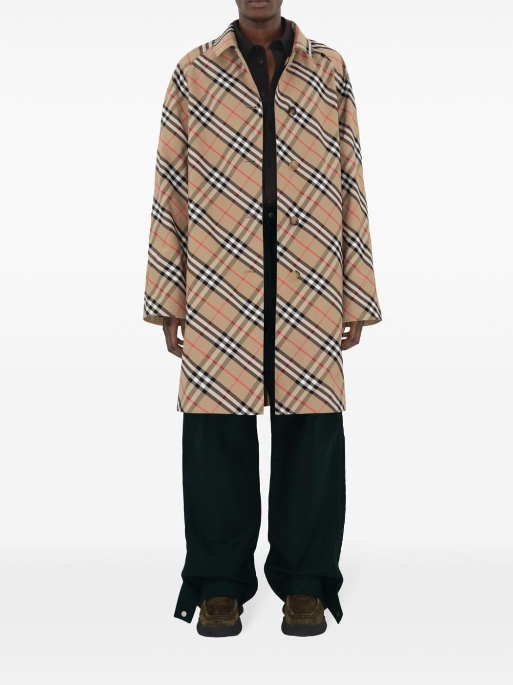 check-pattern reversible trench coat - 3
