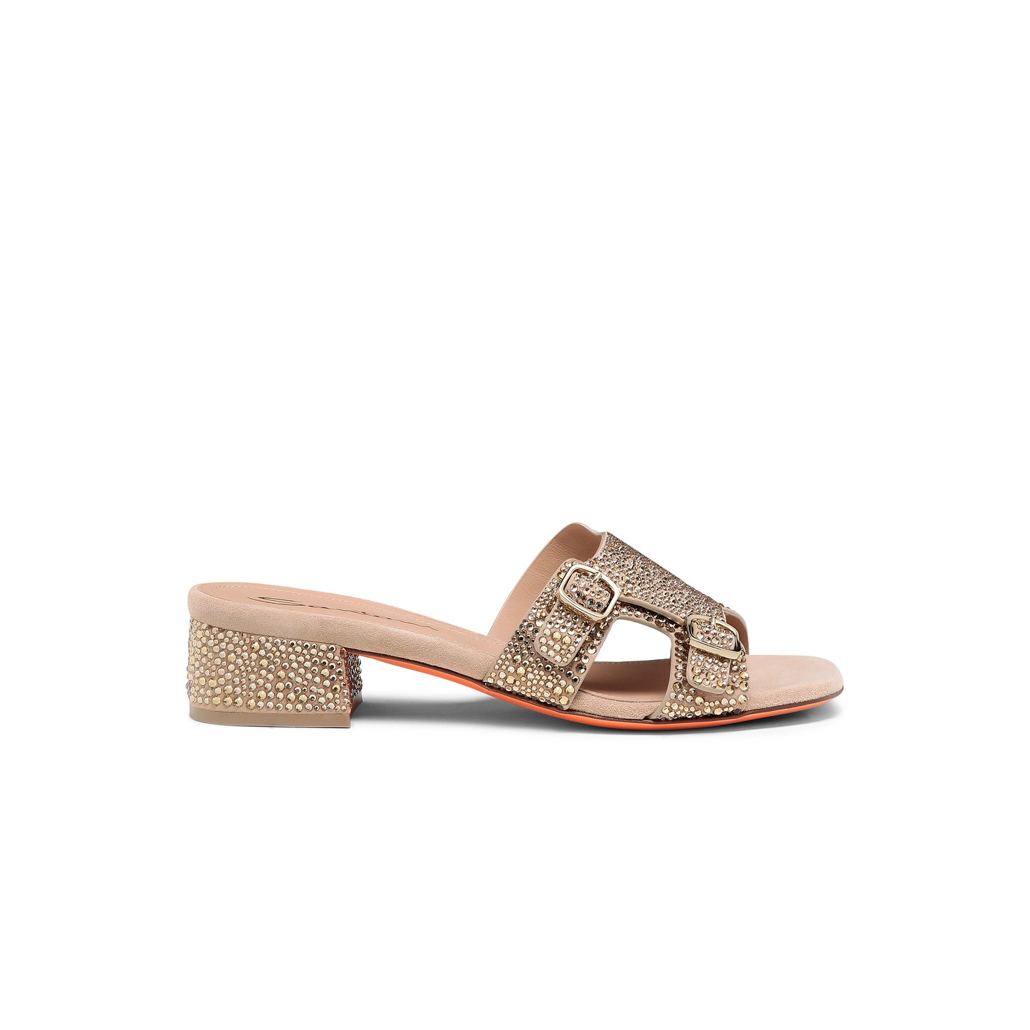 Women's gold suede and strass low-heel Didi sandal - 1