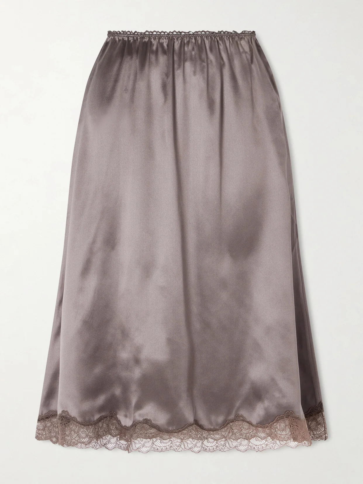 Lace-trimmed Silk-satin Midi Skirt - 1