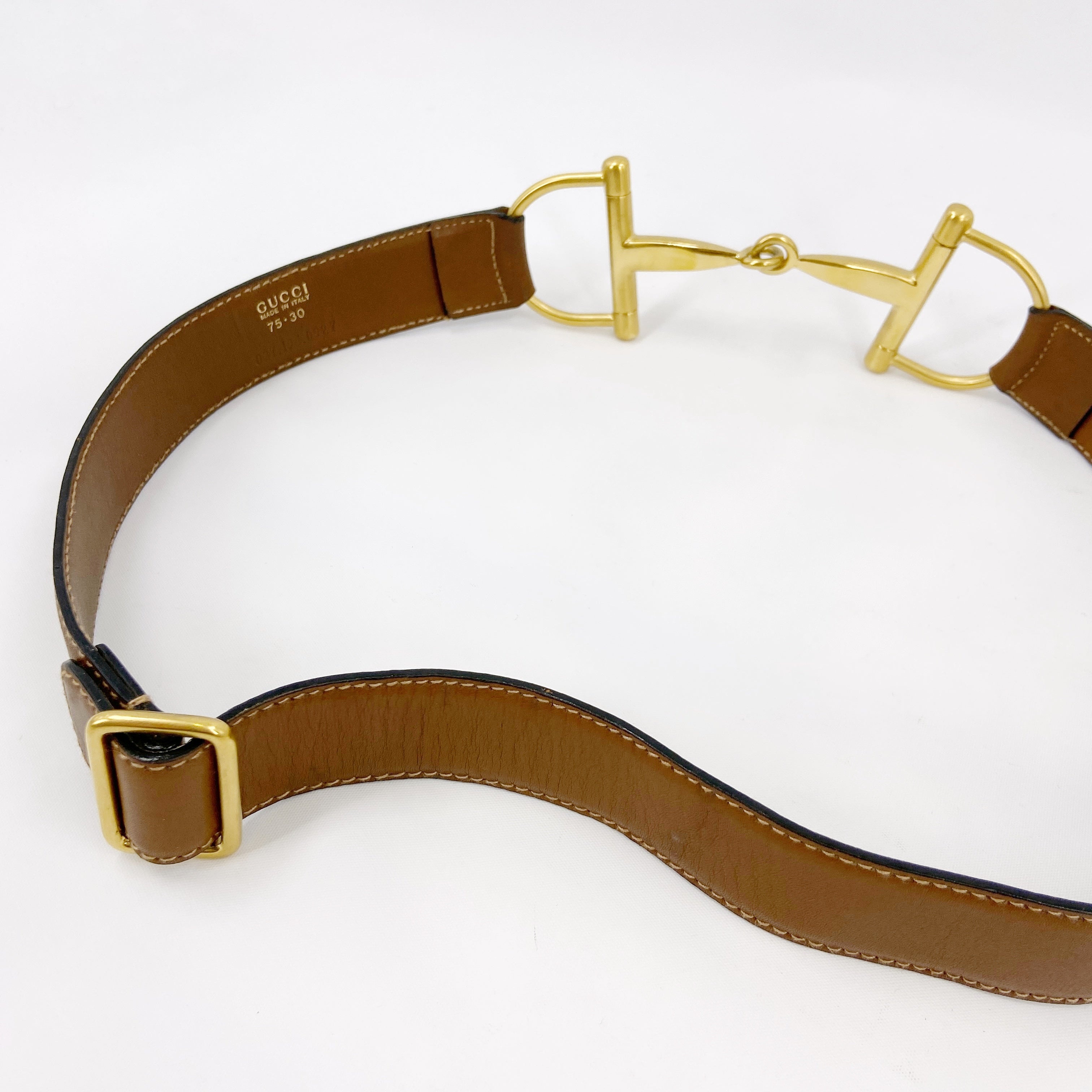 Gucci Fall 1995 Tom Ford Gold Horsebit Brown Leather Belt 30 - 10