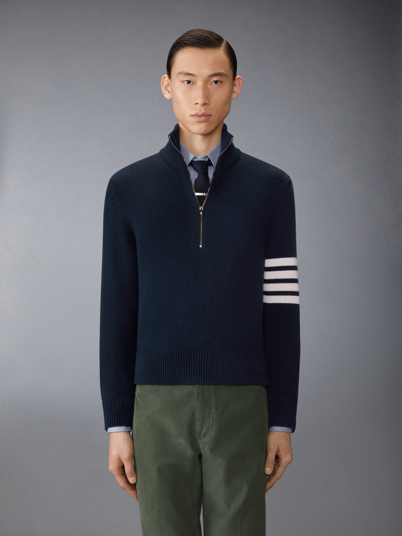Thom Browne MERINO WOOL 4-BAR FUNNEL NECK PULLOVER outlook
