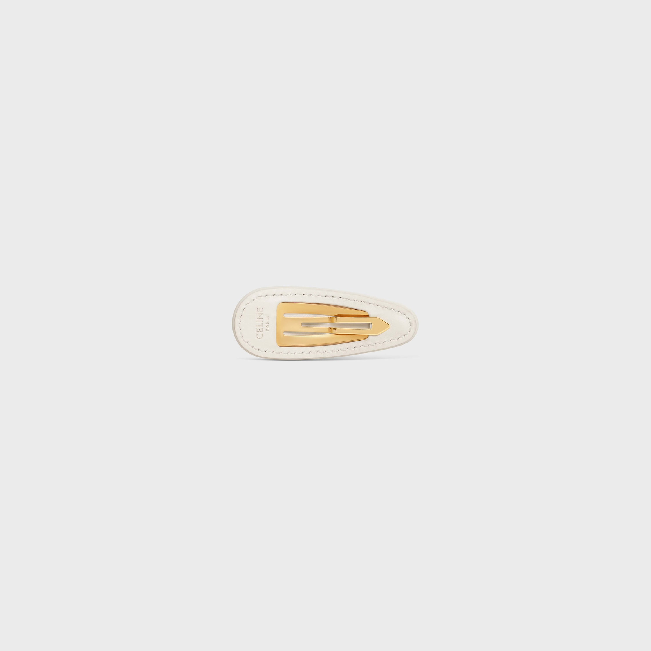 Triomphe Snap Hair Clip in Calfskin, Brass with Gold Finish and Steel - 3