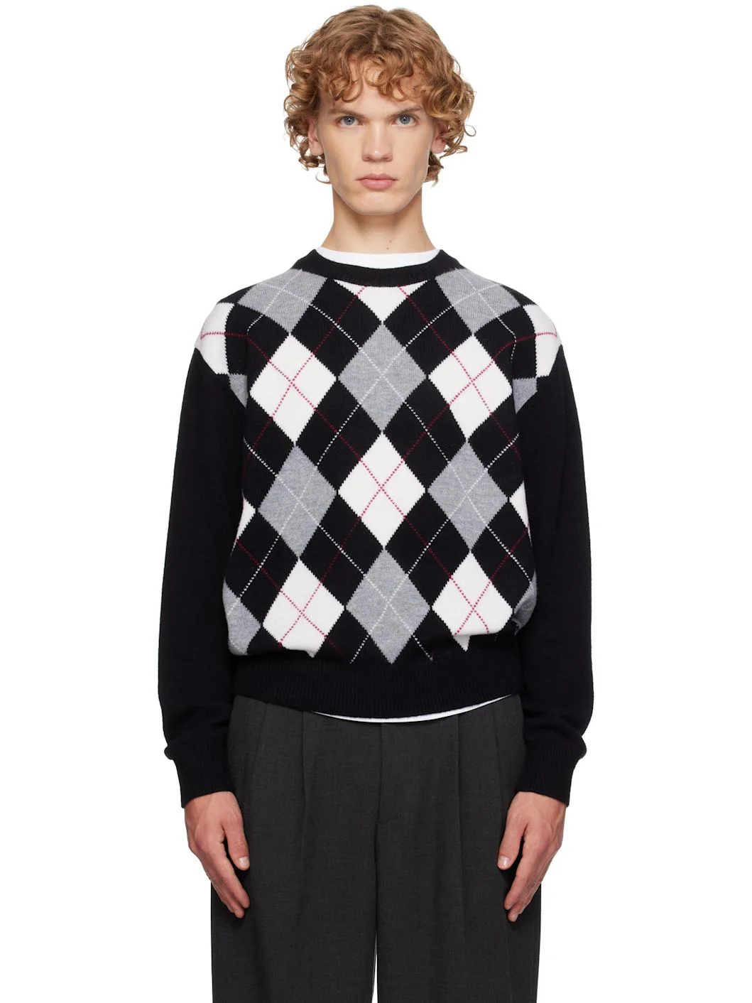 Black Argyle Crew Neck Sweater - 1