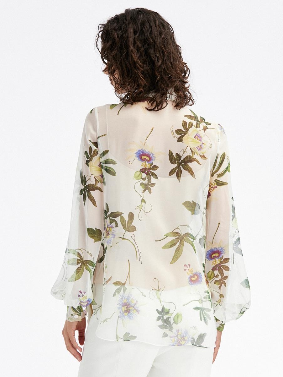 PASSIONFLOWER TIE-NECK CHIFFON BLOUSE - 3