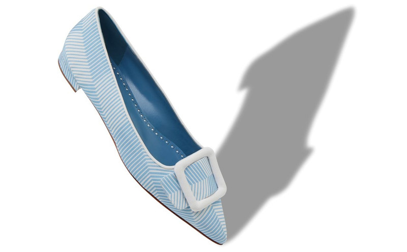 Manolo Blahnik Blue and White Grosgrain Flat Pumps outlook