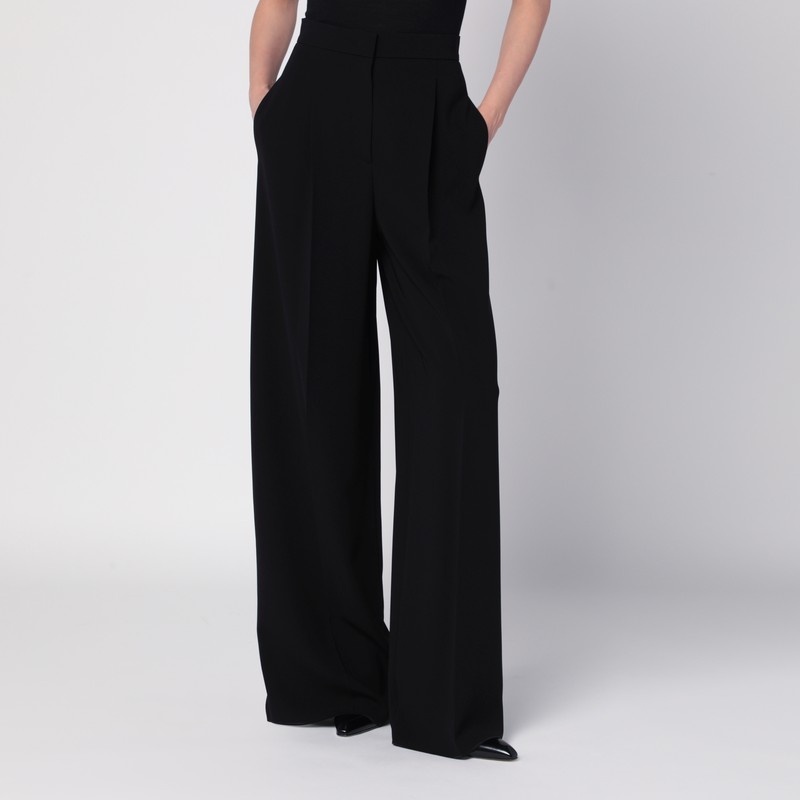 Wide-leg black trousers in compact cady - 1