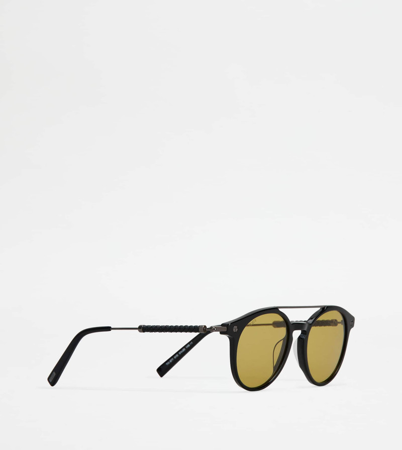 PANTOS SUNGLASSES WITH TEMPLES IN LEATHER - BLACK 3