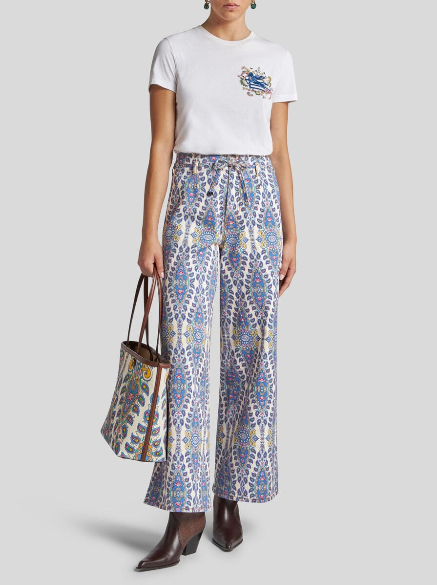 CULOTTE JEANS WITH BELT AND MEDALLION/PAISLEY MOTIF - 4
