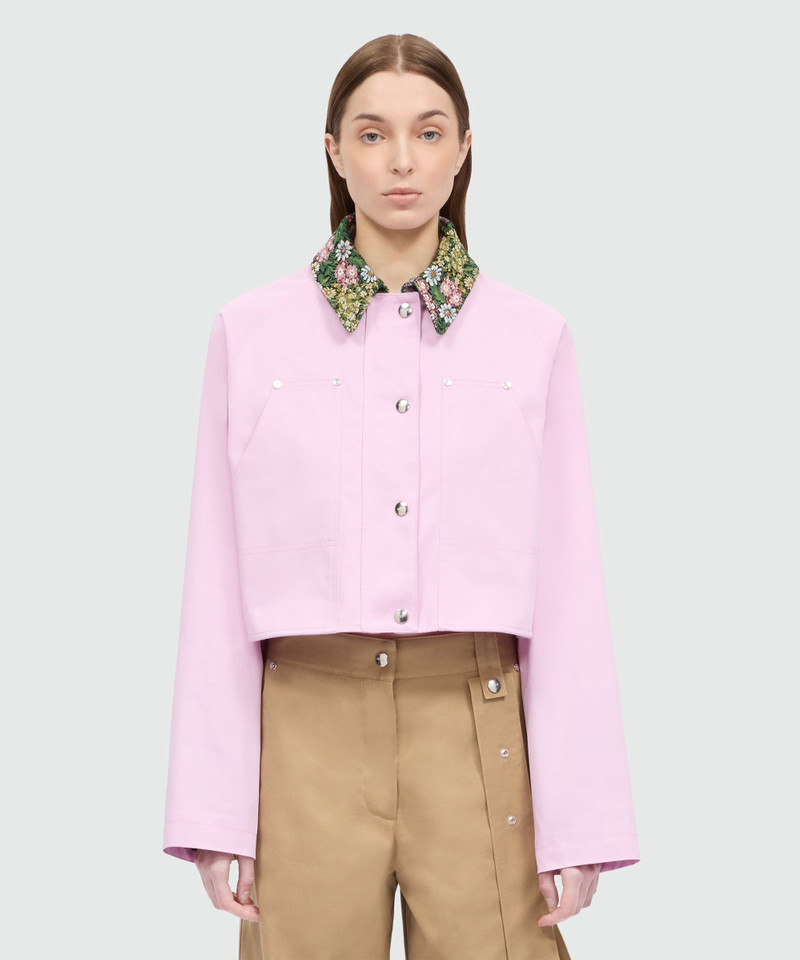 MSGM Pink cropped cotton gabardine jacket with metal buttons outlook