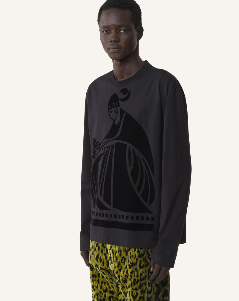 LONG SLEEVED COTTON T-SHIRT WITH FLOCKED MOTHER AND CHILD MOTIF 3