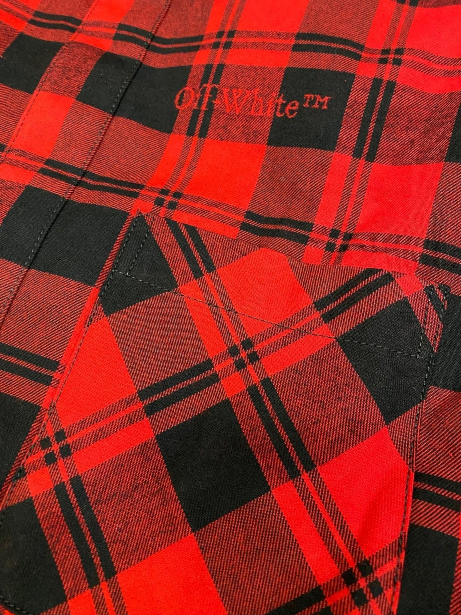 Off White Checked Flannel Padded Overshirt Red Black - 4