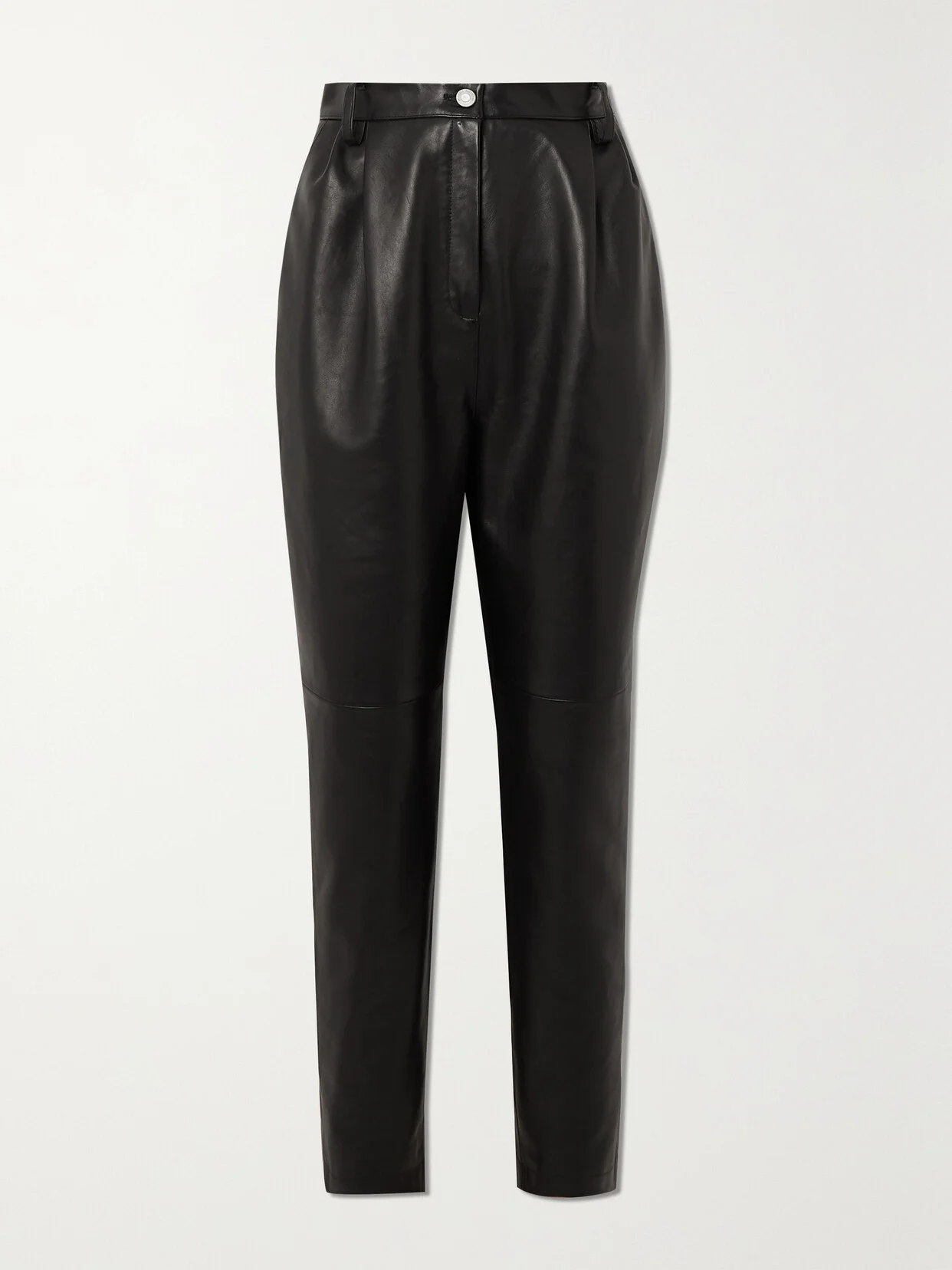 Cropped Leather Tapered Pants - 1
