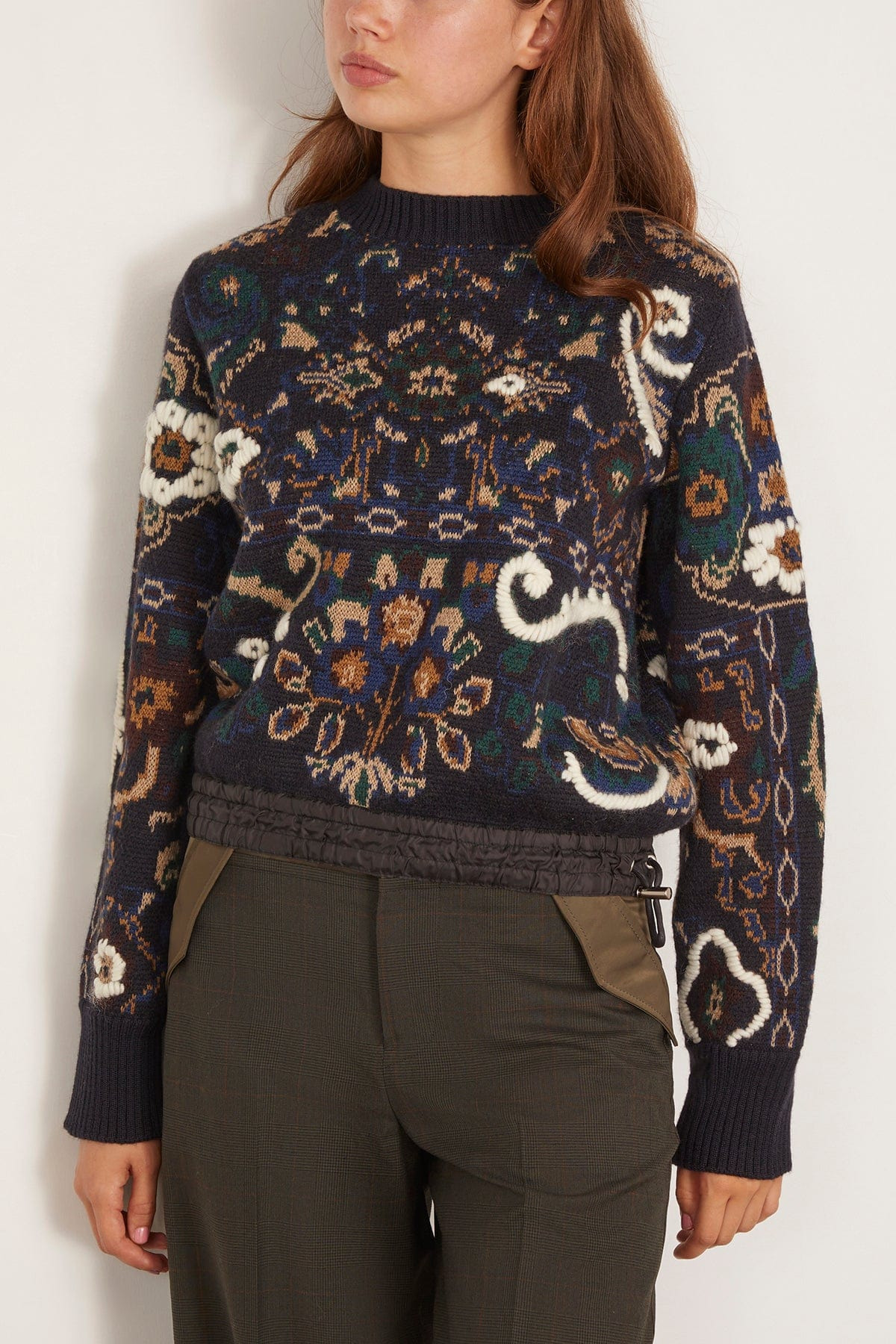 Floral Jacquard Knit Pullover in Navy - 3