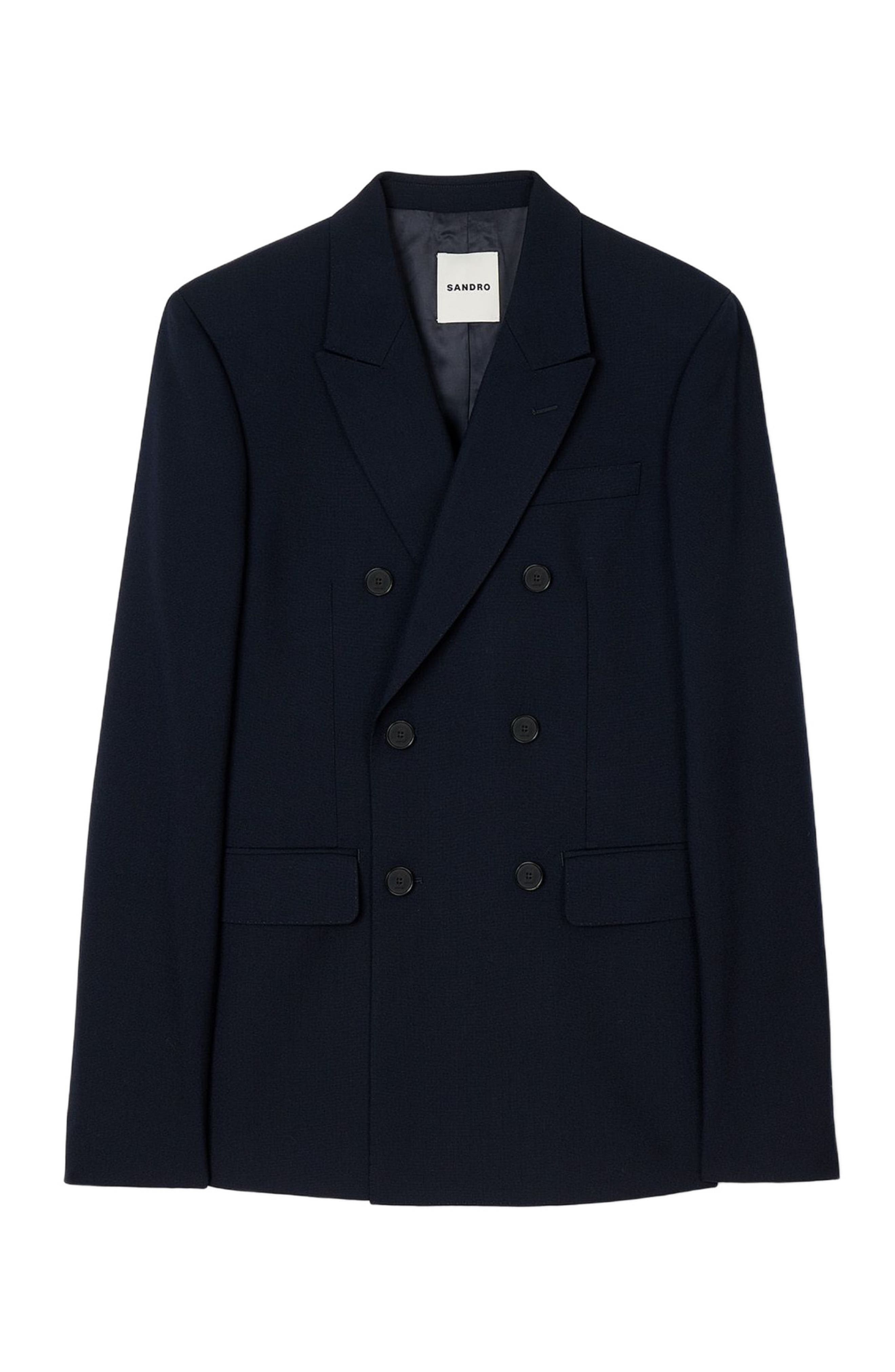 SANDRO Double-breasted suit jacket in Navy Blue at Nordstrom - 5