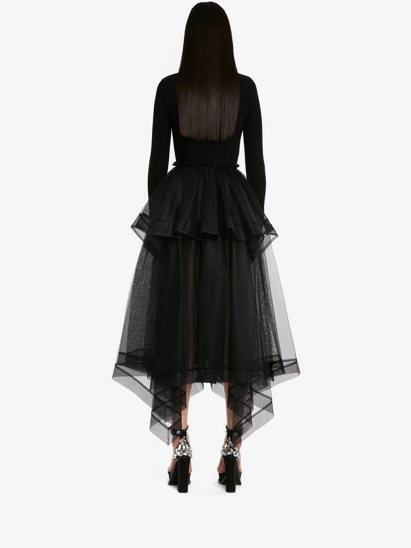 Women's Paris Net Midi Skirt in Black - 4