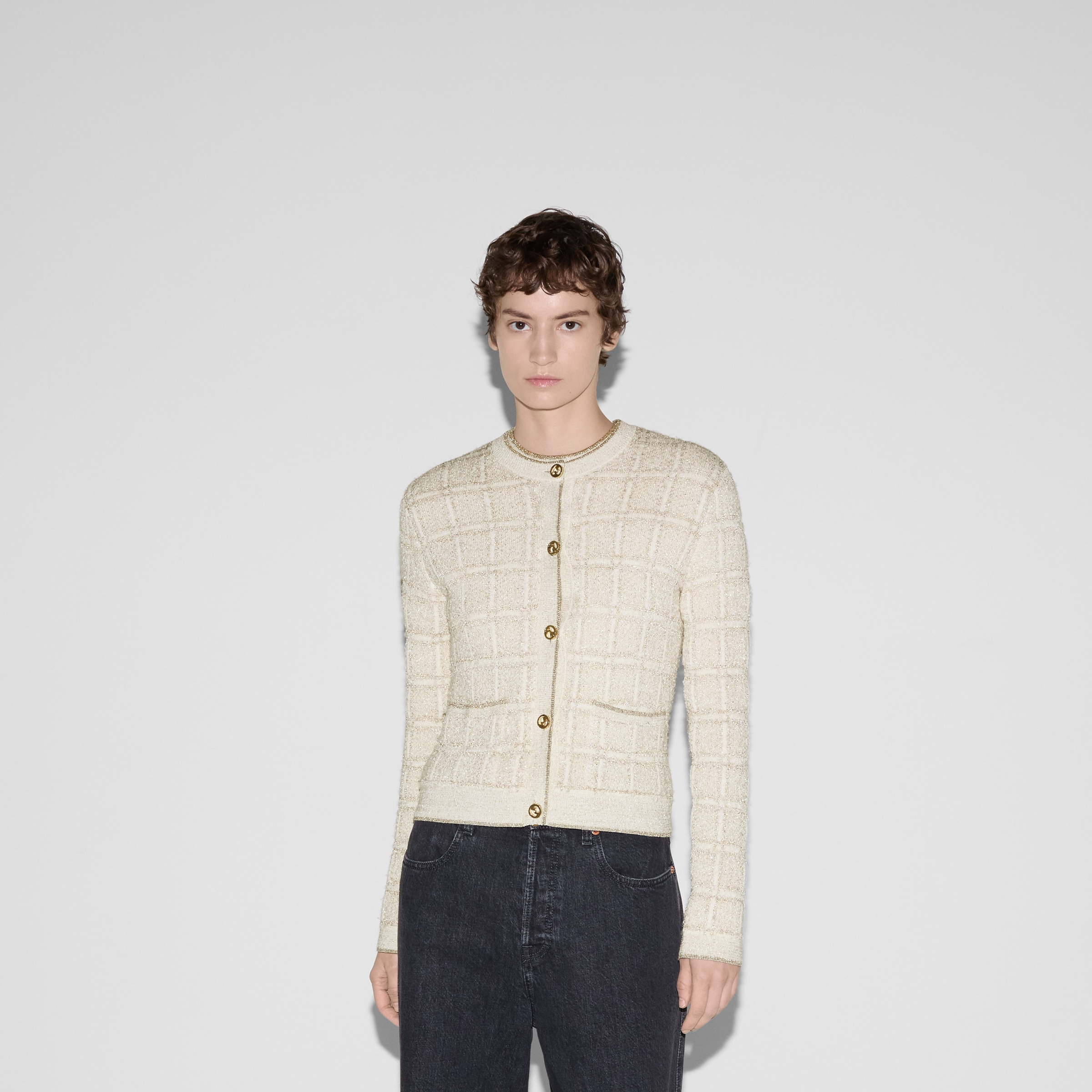 Wool and lamé check jacquard cardigan - 3