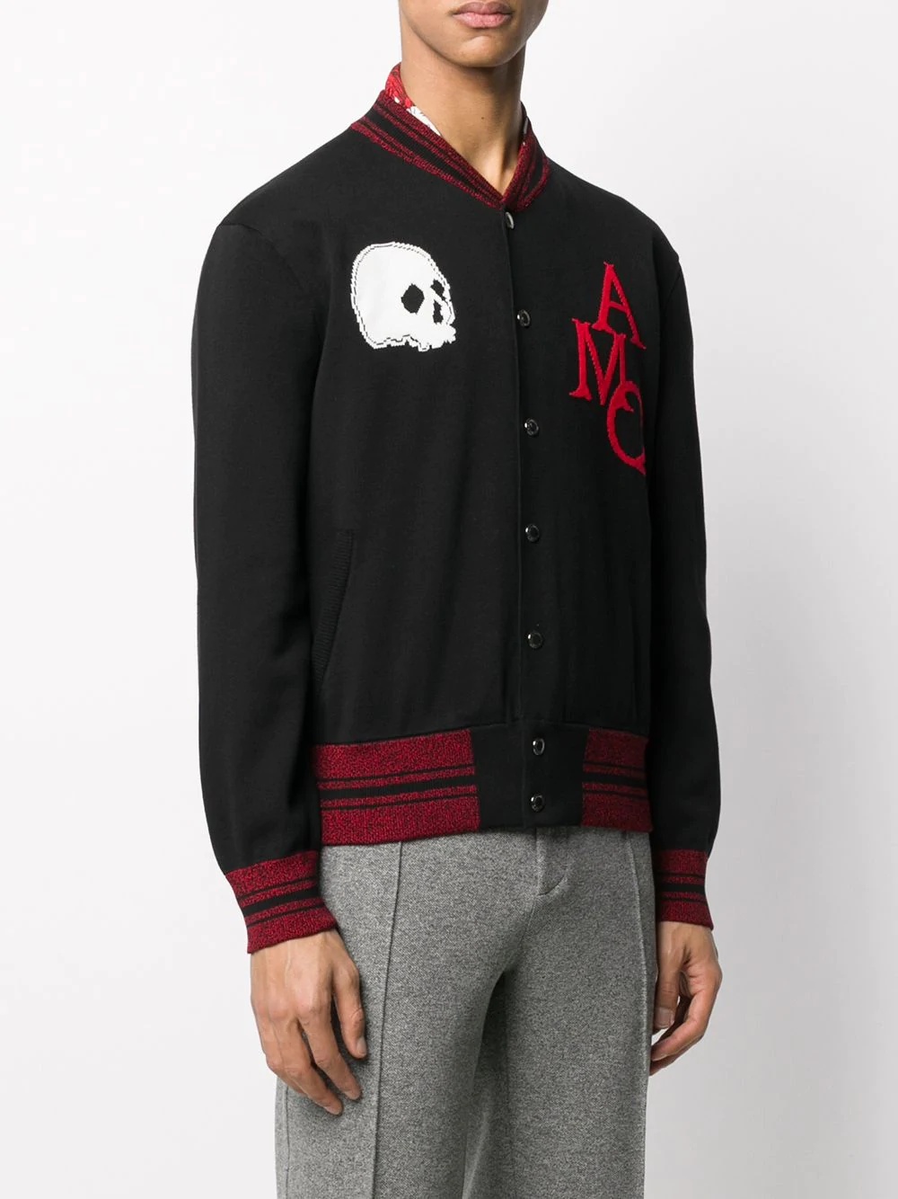 skull intarsia bomber jacket - 3