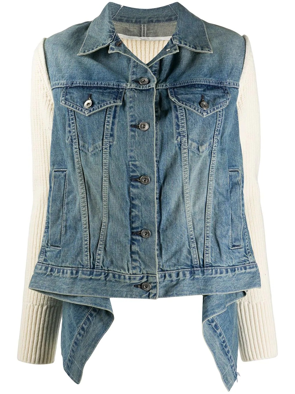 draped knit-panel denim jacket - 1