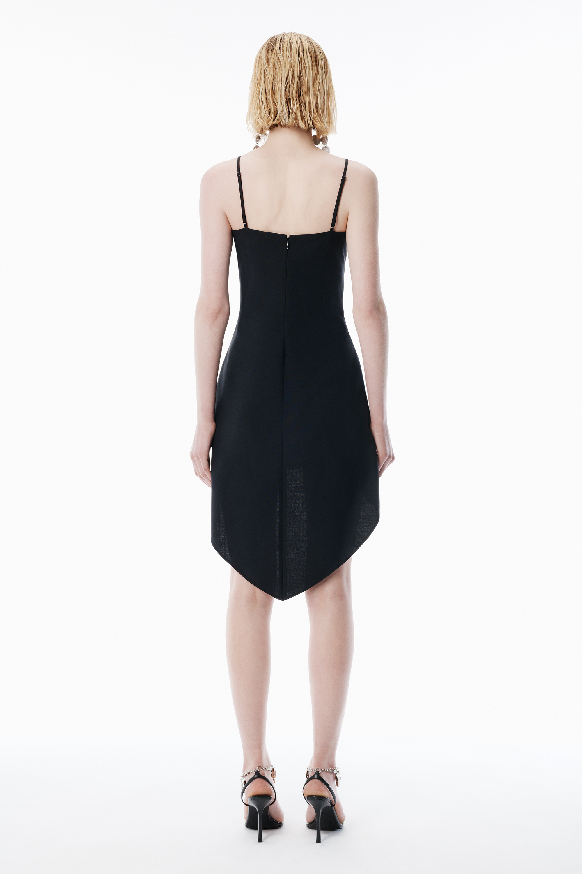 Black Wool Mohair Tucked Hem Dress - 4