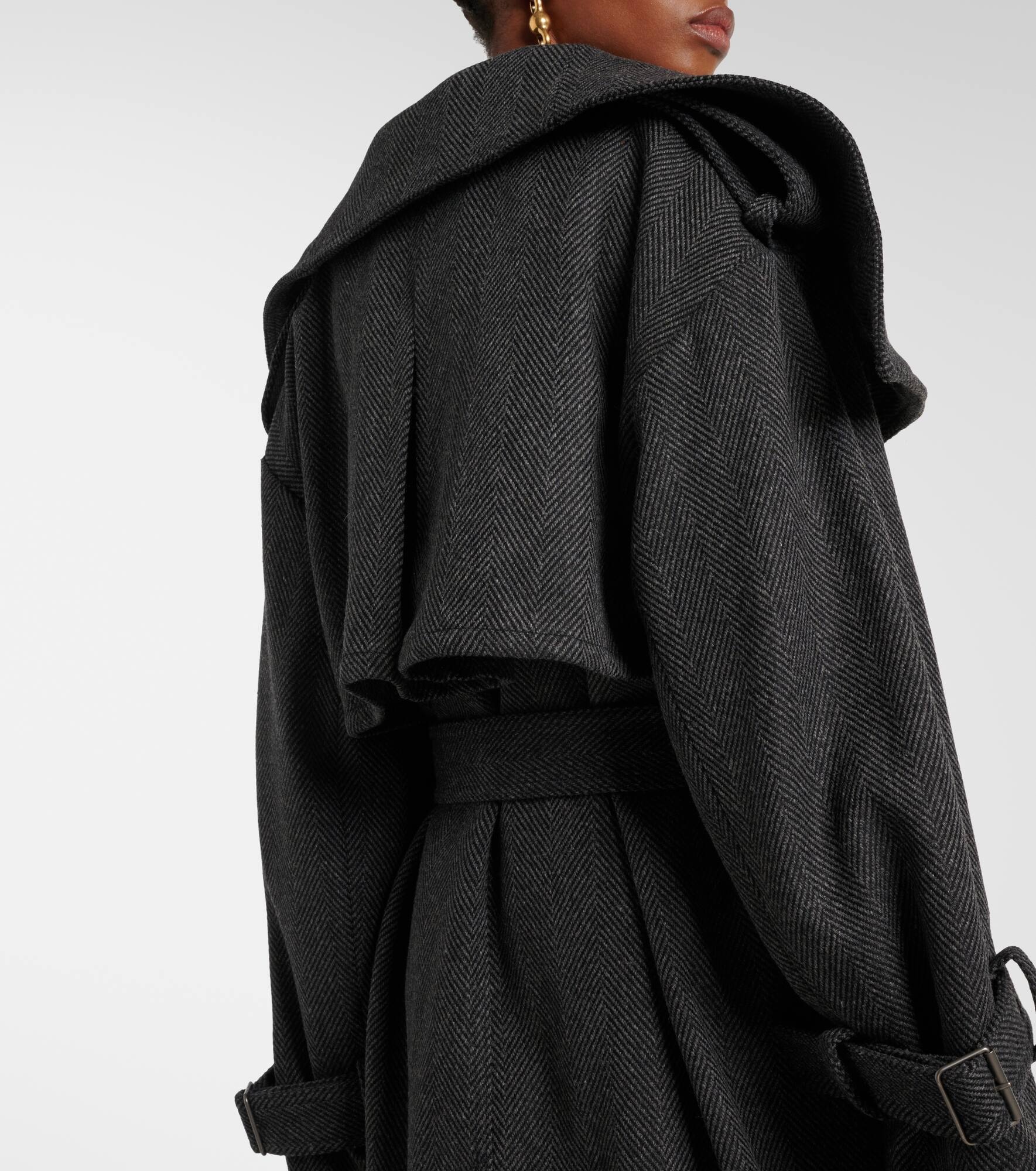 Herringbone belted wool-blend coat - 7