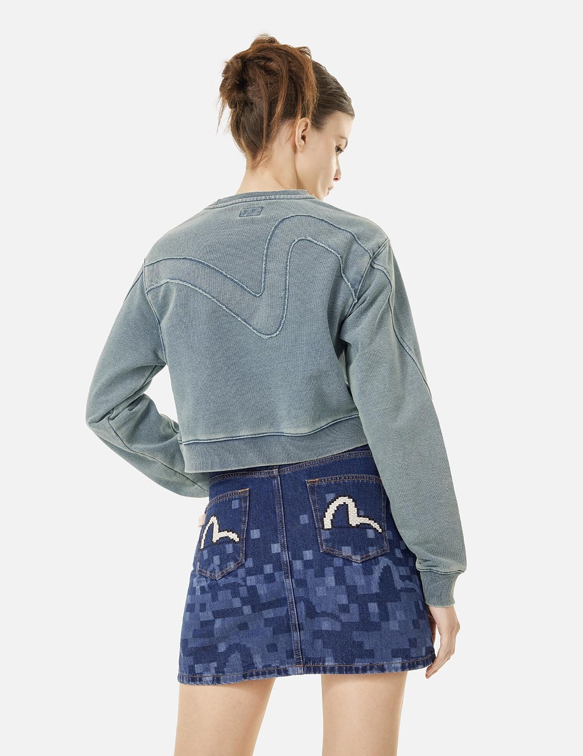 Distressed Appliqué Embroidery Washed Fashion Fit Cropped Sweatshirt - 4