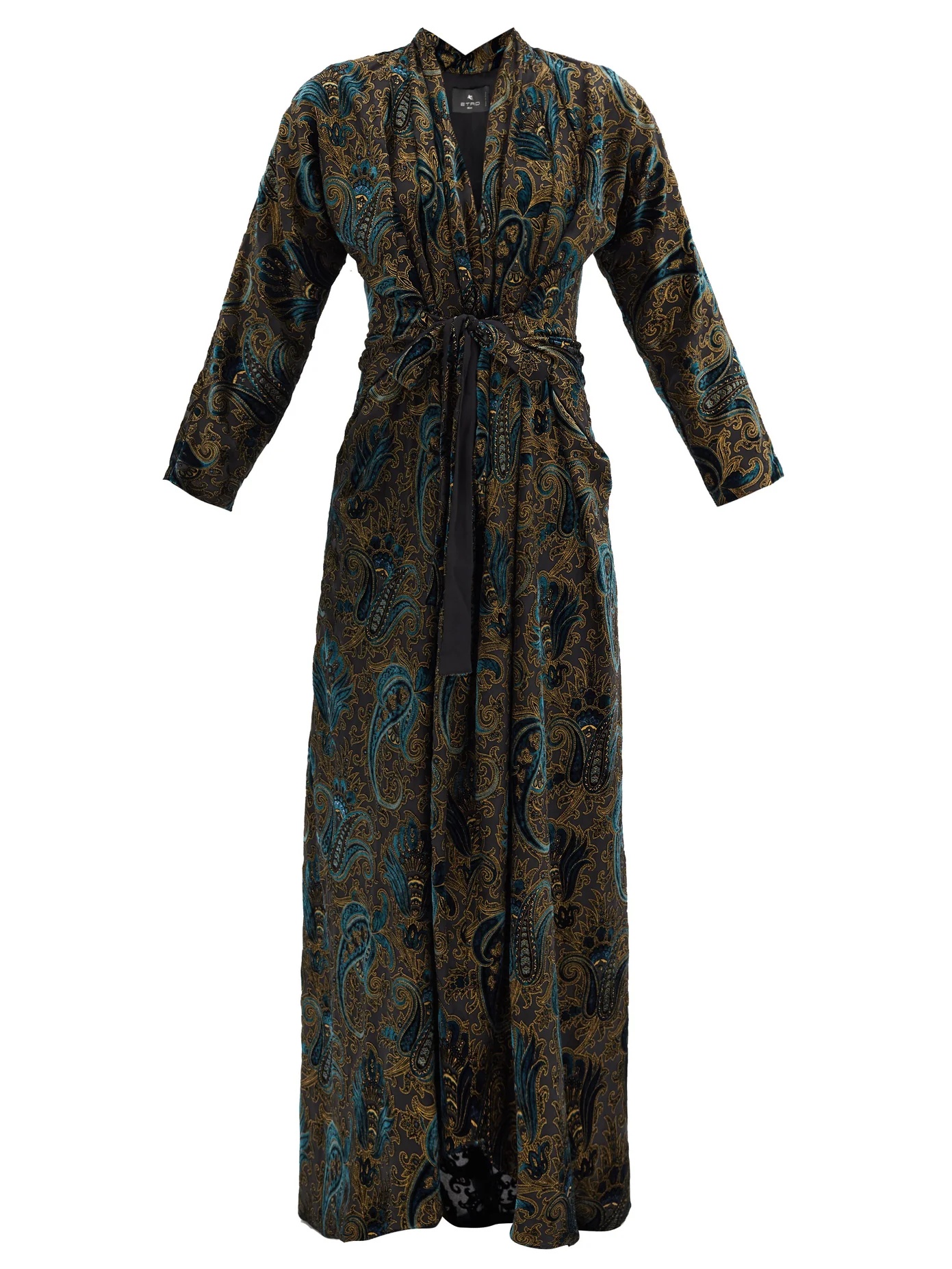 Gathered paisley-velvet devoré maxi dress - 1