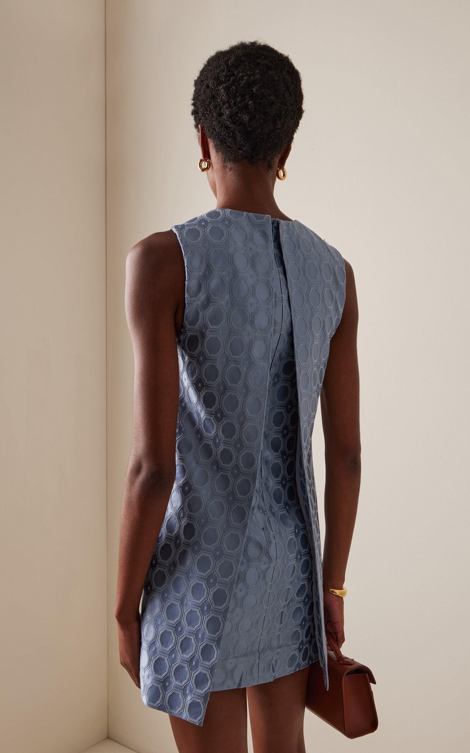 Asha Layered Cutout Jacquard Cotton-Blend Mini Dress blue - 4