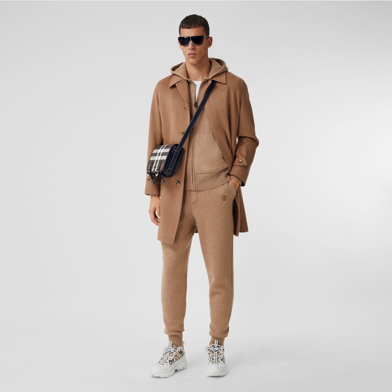 Check Print and Leather Messenger Bag - 8