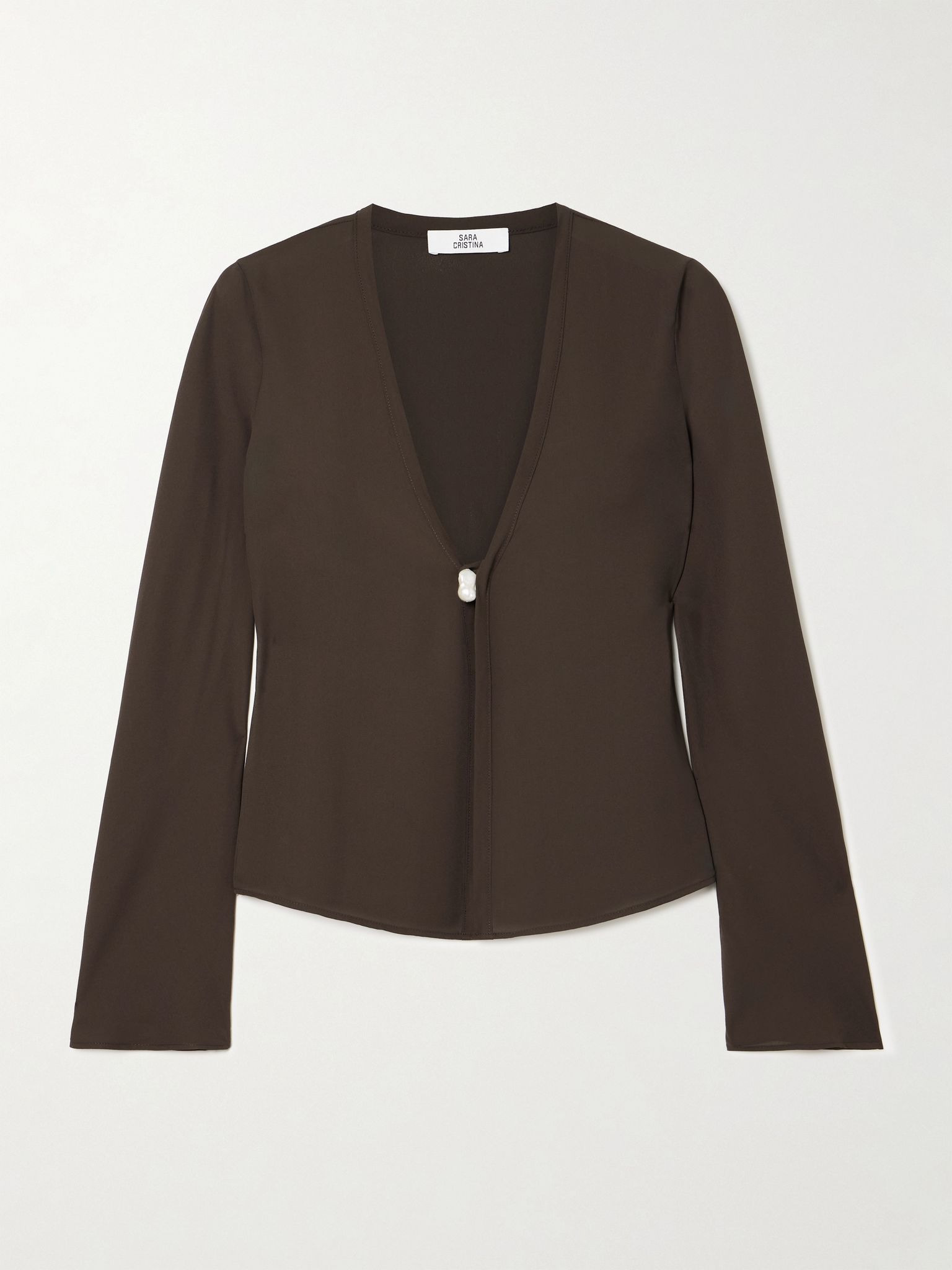 Nerea pearl-embellished recycled silk-georgette top Brown - 1