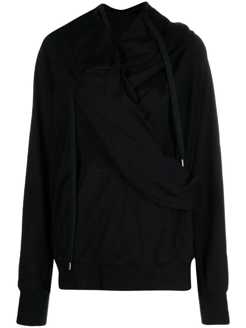 draped cotton-blend hoodie 1
