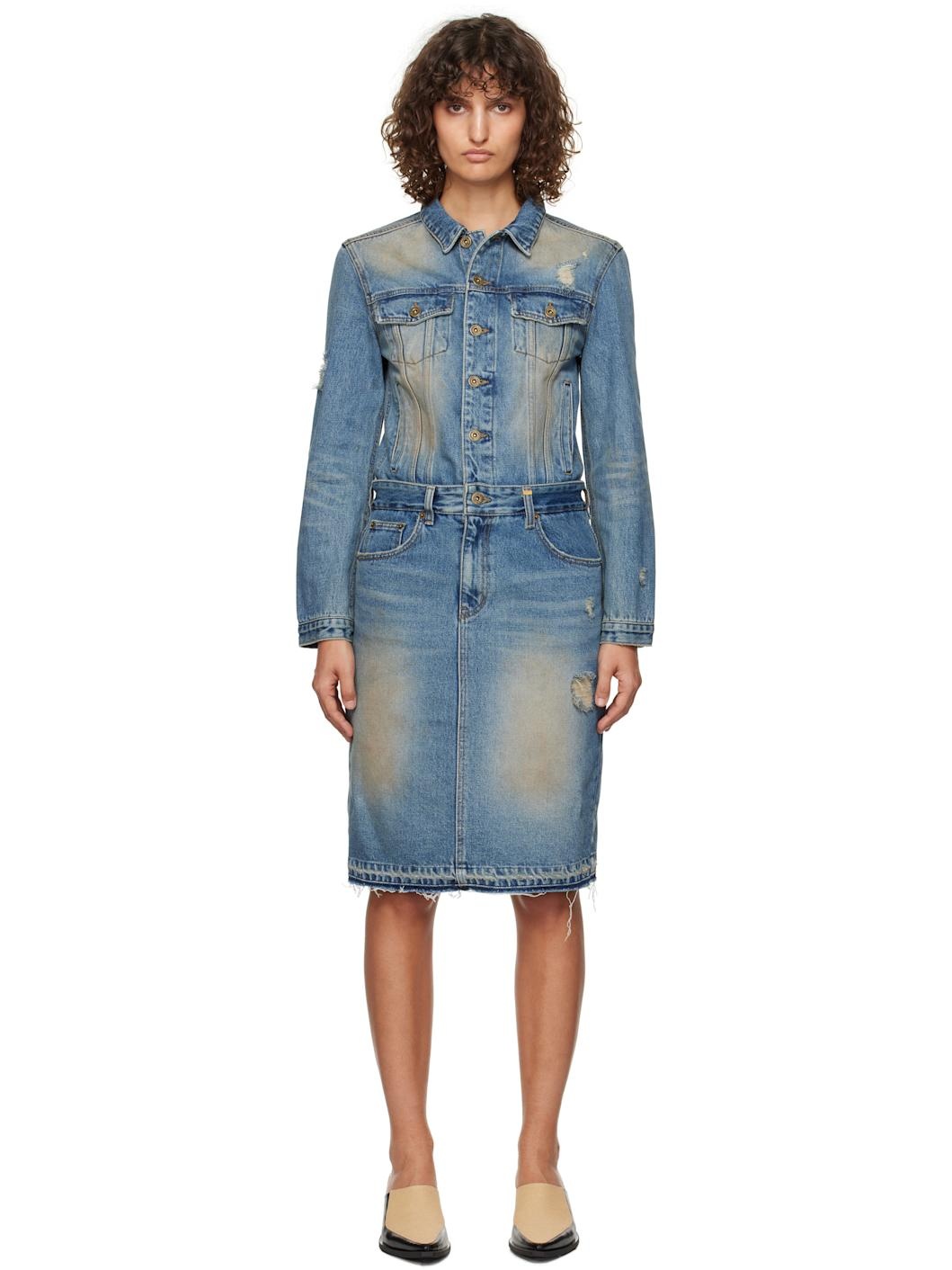 Blue Washed Denim Midi Dress - 1