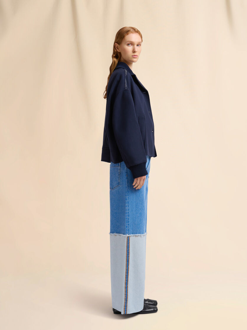 DEEP BLUE WOOL AND CASHMERE JACKET WITH KNIT TRIMS - 6
